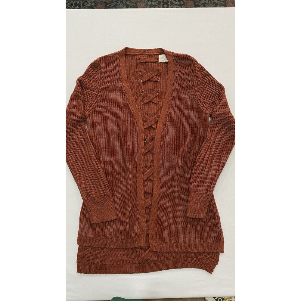 PINQUE Rust Orange Lace Up Back Open Front Cardigan Sweater Small